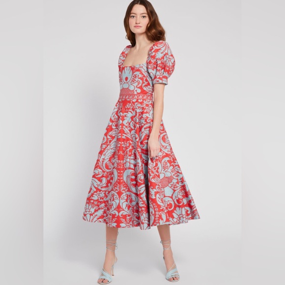 ALICE + OLIVIA FREDIA PUFF SLEEVE MIDI DRESS IN SIZE 2 - Picture 2 of 7